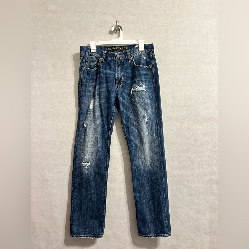 American Eagle Outfitters Men's Blue Jeans 32X32 slim straight distresse